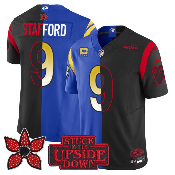 Men's Los Angeles Rams #9 Matthew Stafford Royal Black 'Upside Down Edition' F.U.S.E. Vapor Limited Stitched Jersey
