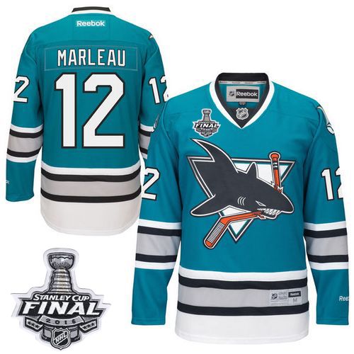 Men's San Jose Sharks Custom Teal 25th Anniversary 2016 Stanley Cup Final Patch Stitched Hockey Jersey