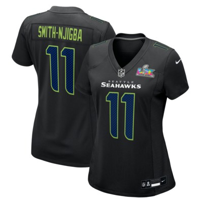 Women's Seattle Seahawks #11 Jaxon Smith-Njigba Black Nike Super Bowl LX Patch Carbon Fashion Game Stitched Jersey