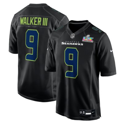 MMen's Seattle Seahawks #9 Kenneth Walker III Black Nike Super Bowl LX Patch Carbon Fashion Game Stitched Jersey