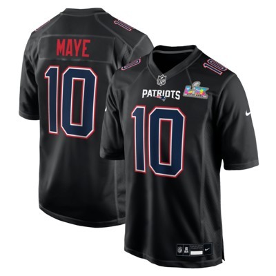 Men's New England Patriots #10 Drake Maye Black Nike Super Bowl LX Patch Carbon Fashion Game Stitched Jersey