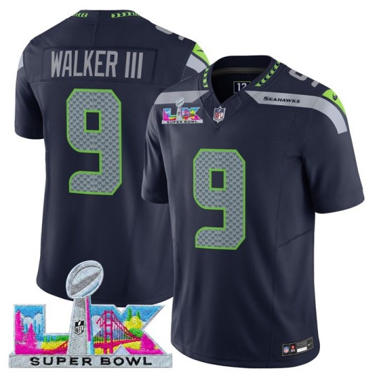 Men's Seattle Seahawks #9 Kenneth Walker III Navy 2026 F.U.S.E. Super Bowl LX Patch Vapor Limited Stitched Football Jersey
