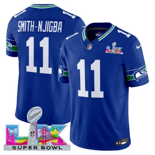 Men's Seattle Seahawks #11 Jaxon Smith-Njigba Royal 2026 F.U.S.E. Super Bowl LX Patch Vapor Limited Stitched Football Jersey