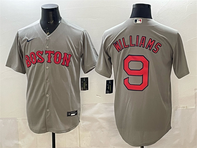 Men's Boston Red Sox #9 Ted Williams Grey Cool Base Stitched Baseball Jersey