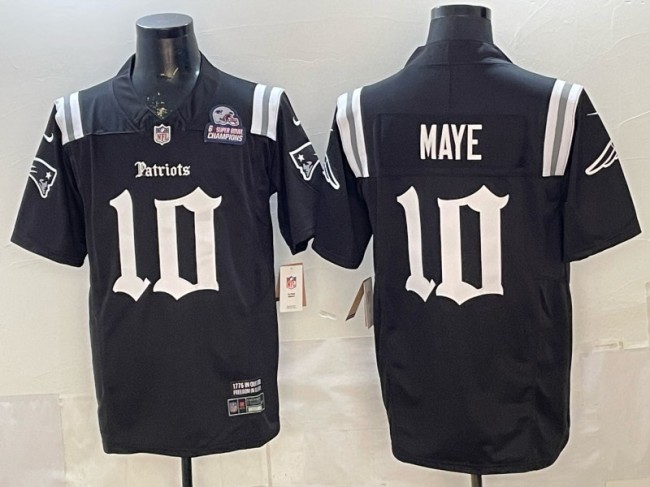 Men's New England Patriots #10 Drake Maye Black 6X Super Bowl Champions Patch 2025 F.U.S.E. 'Gothic Motor Grit Edition' Vapor Limited Stitched Jersey