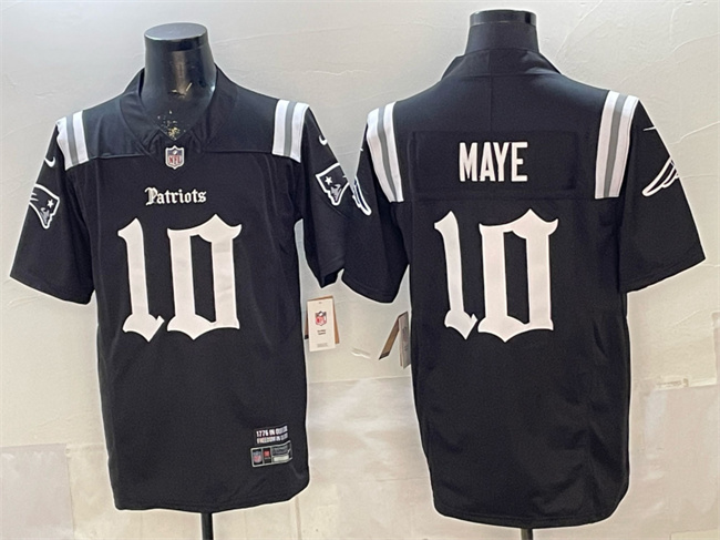Men's New England Patriots #10 Drake Maye Black F.U.S.E. Gothic Revolution Edition Stitched Football Jersey
