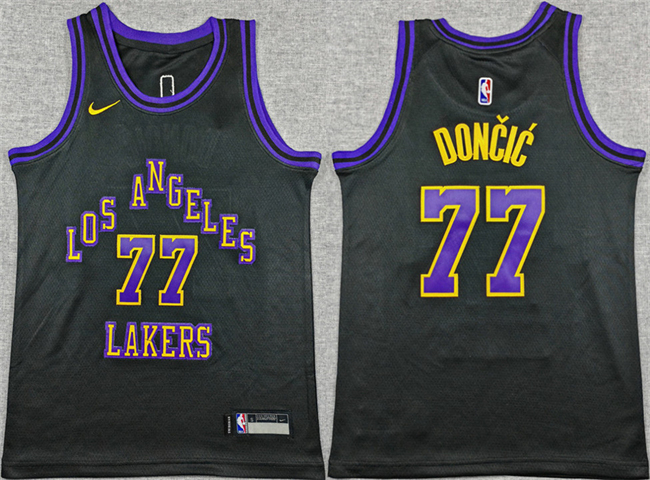Youth Los Angeles Lakers #77 Luka Doncic Black 2025-26 City Edition Stitched Basketball Jersey