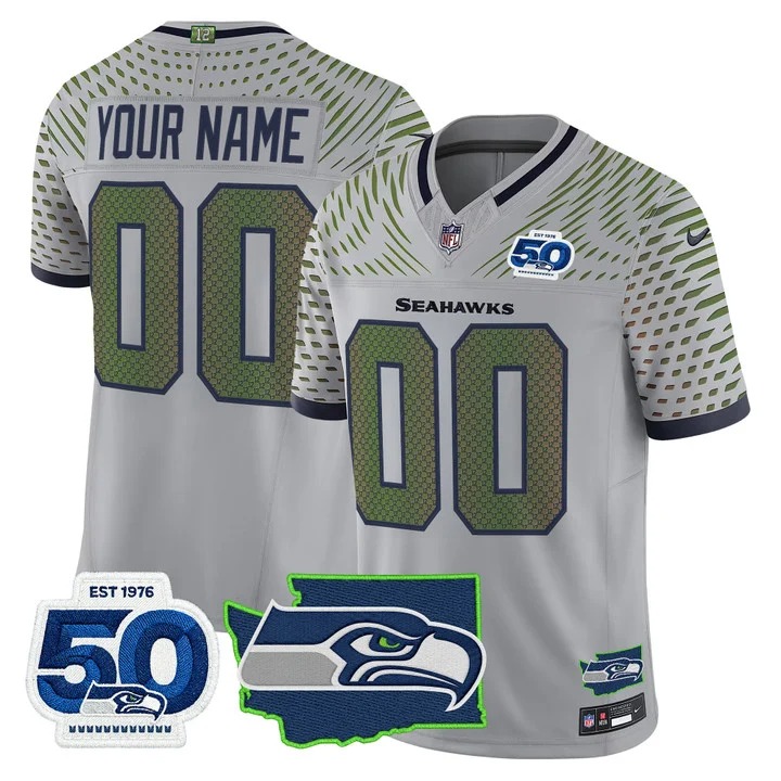 Seattle Seahawks Custom Wolf Gray Rivalries F.U.S.E. 50th Anniversary & State Team Patch Vapor Limited Stitched Jersey