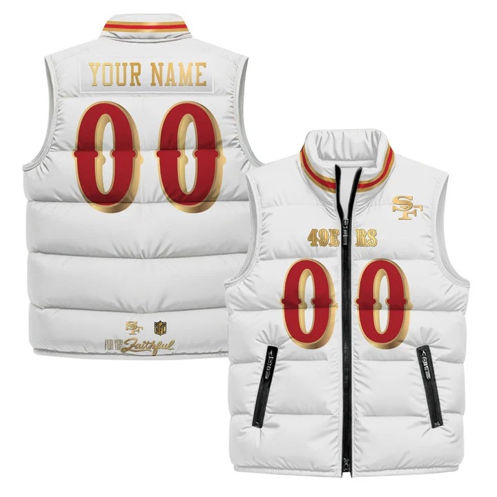 Men's San Francisco 49ers Custom White Gold Rivalries 2025 Printed Puffer Vest