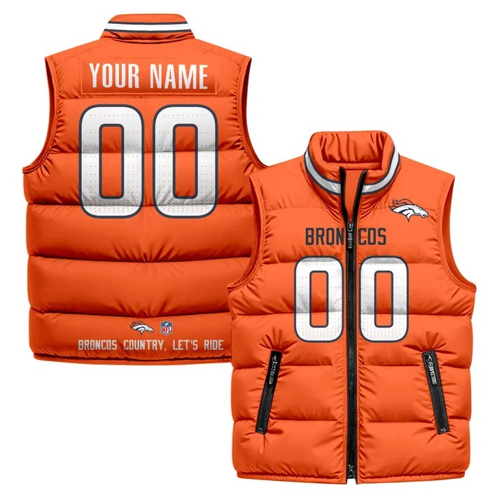 Men's Denver Broncos Custom Orange 2025 Printed Puffer Vest