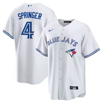Men's Toronto Blue Jays #4 George Springer White Home Cool Base Stitched Baseball Jersey