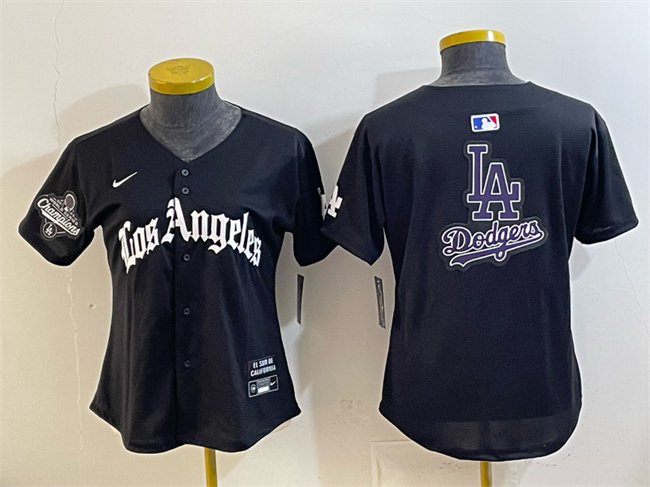 Youth Los Angeles Dodgers Team Big Logo Black 2025 World Series Champions LA Gothic Edition Limited Stitched Baseball Jersey