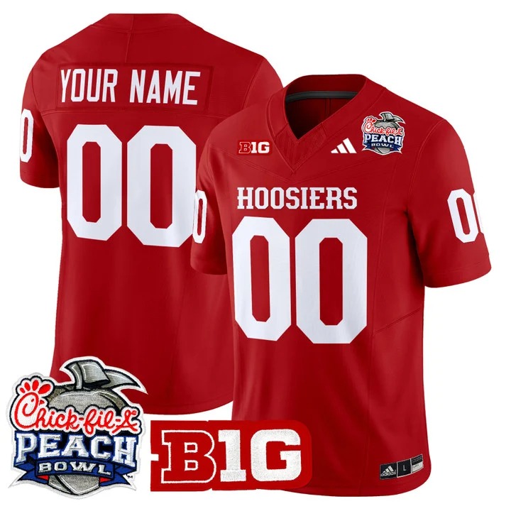 Men's Indiana Hoosiers Custom Crimson 2026 Peach Bowl F.U.S.E. Vapor Limited Stitched Jersey