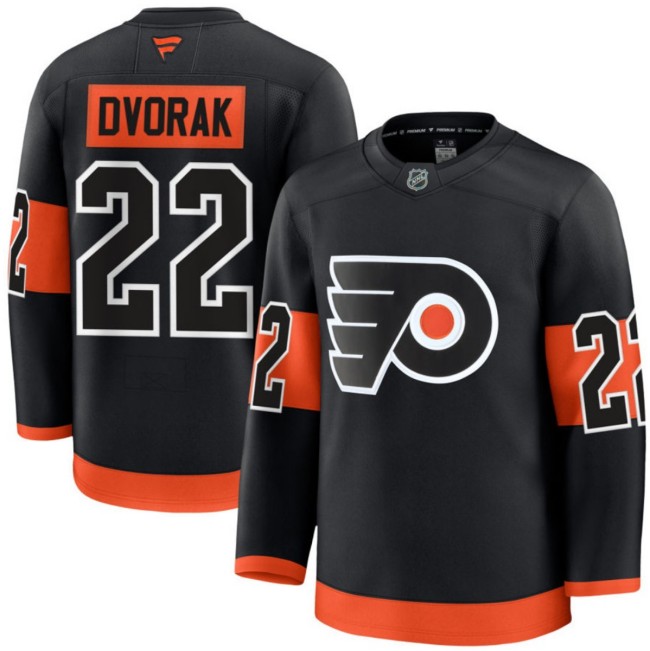 Men's Philadelphia Flyers #22 Christian Dvorak Black Alternate 2024-25 Stitched Hockey Jersey