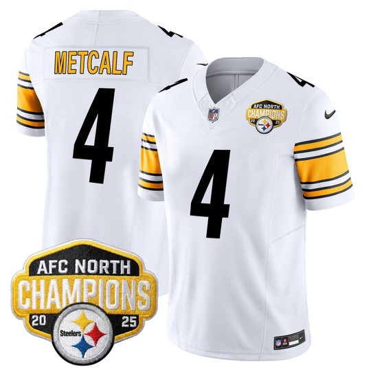 Men's Pittsburgh Steelers #4 DK Metcalf White 2025 AFC North Division Champions F.U.S.E. Vapor Limited Stitched Jersey