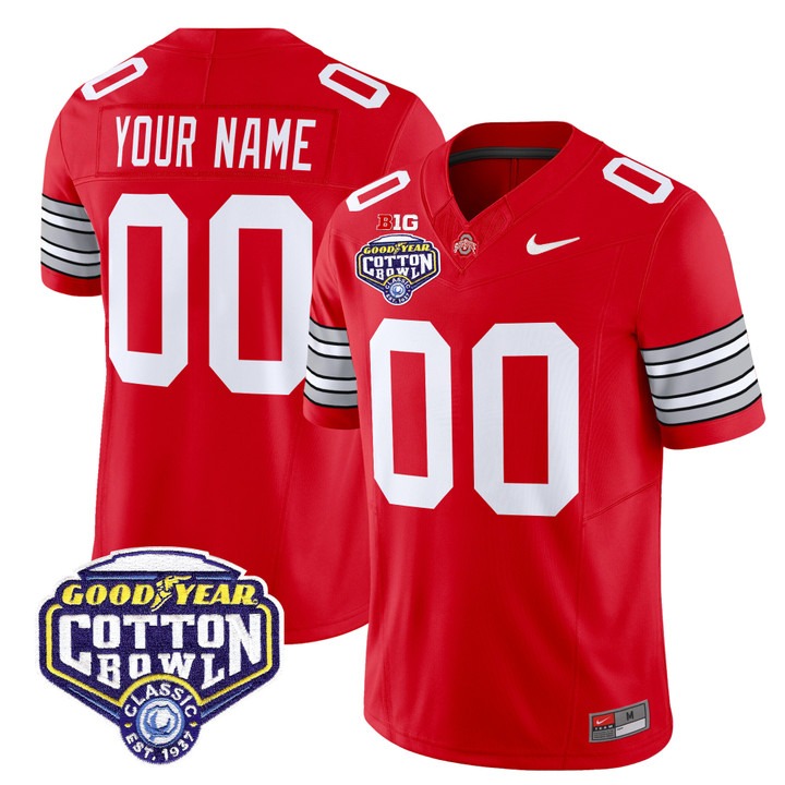 Men's Ohio State Buckeyes Custom Red 'Heritage Stripe' 2025 Cotton Bowl Patch F.U.S.E. Vapor Limited Stitched Jersey