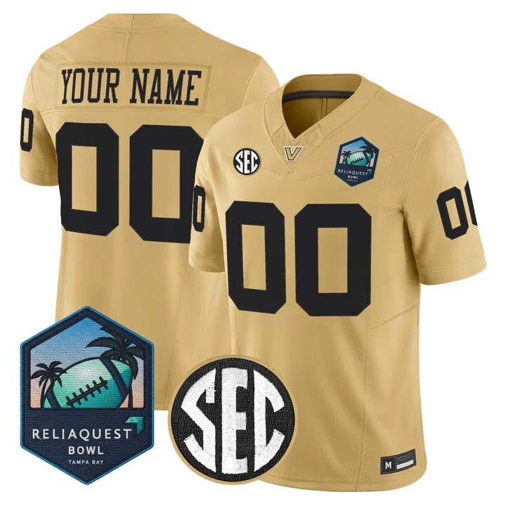 Men's Vanderbilt Commodores Custom Gold ReliaQuest Bowl 2025 F.U.S.E. Vapor Limited Stitched Jersey