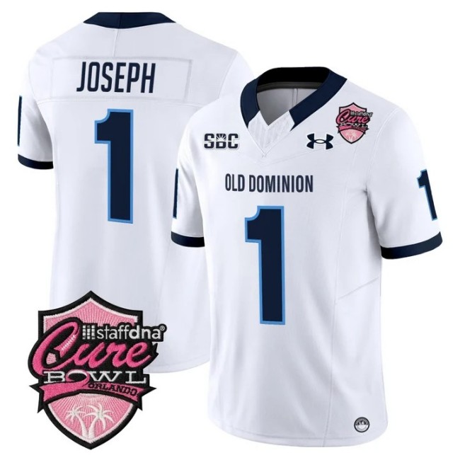 Men's Old Dominion Monarchs #1 Colton Joseph White Cure Bowl F.U.S.E. 2025 Vapor Limited Stitched Jersey