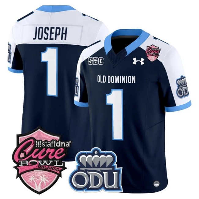 Men's Old Dominion Monarchs #1 Colton Joseph Navy White Cure Bowl F.U.S.E. 2025 Vapor Limited Stitched Jersey