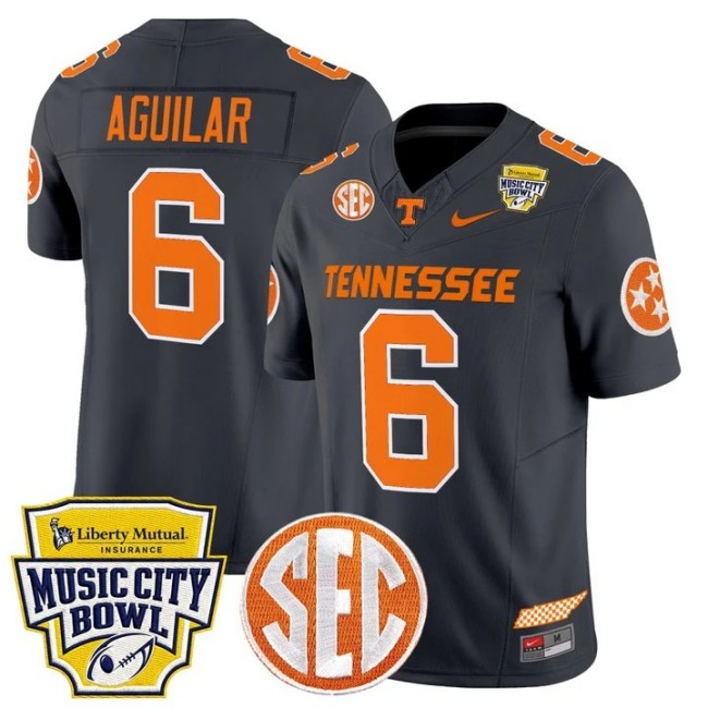 Men's Tennessee Volunteers #6 Joey Aguilar Smokey Grey Music City Bowl F.U.S.E. 2025 Vapor Limited Stitched Jersey
