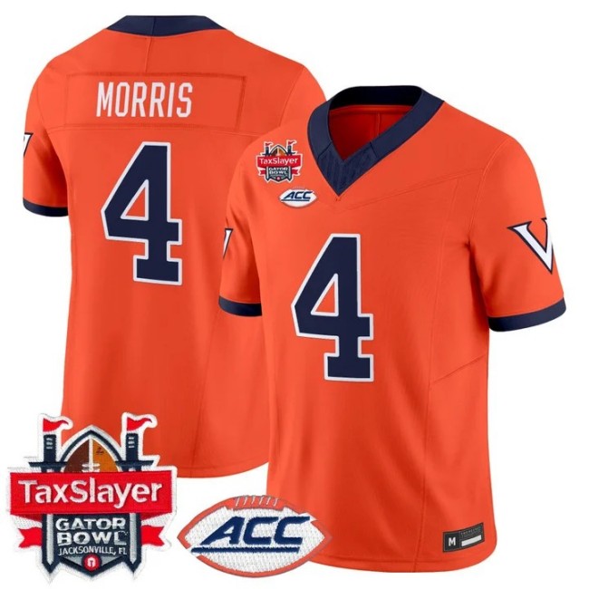 Men's Virginia Cavaliers #4 Chandler Morris Orange 1995 Throwback Gator Bowl Patch F.U.S.E. Vapor Limited Stitched Jersey