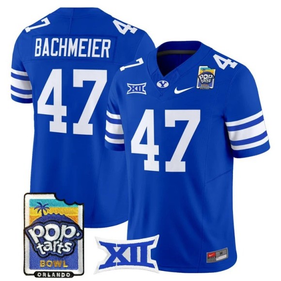 Men's BYU Cougars #47 Bear Bachmeier Royal 2025-26 Pop-Tarts Bowl F.U.S.E. Vapor Limited Stitched Jersey