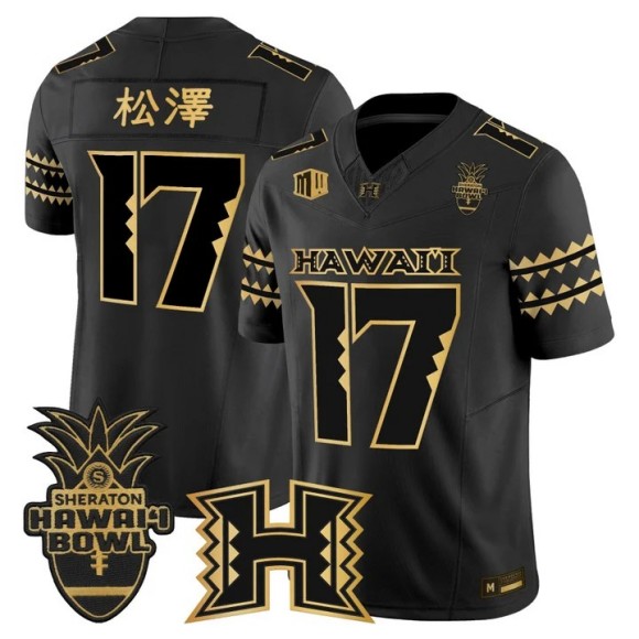 Men's Hawaii Rainbow Warriors #10 Tokyo Toe 松澤 Black Gold 2025-26 Hawaii Bowl F.U.S.E. Vapor Limited Stitched Jersey
