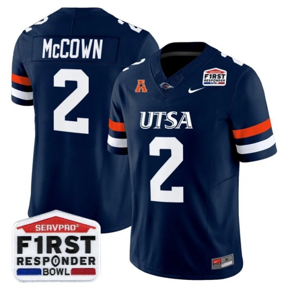 Men's UTSA Roadrunners #2 Owen McCown Navy 2025-26 First Responder Bowl F.U.S.E. Vapor Limited Stitched Jersey