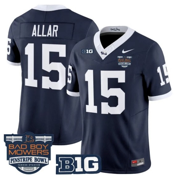 Men's Penn State Nittany Lions #15 Drew Allar Navy Throwback Pinstripe Bowl Patch F.U.S.E. Vapor Limited Stitched Jersey