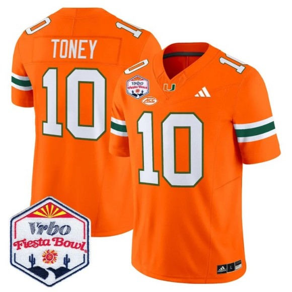 Men's Miami Hurricanes #10 Malachi Toney Orange 2026 The Fiesta Bowl F.U.S.E. Vapor Limited Stitched Jersey