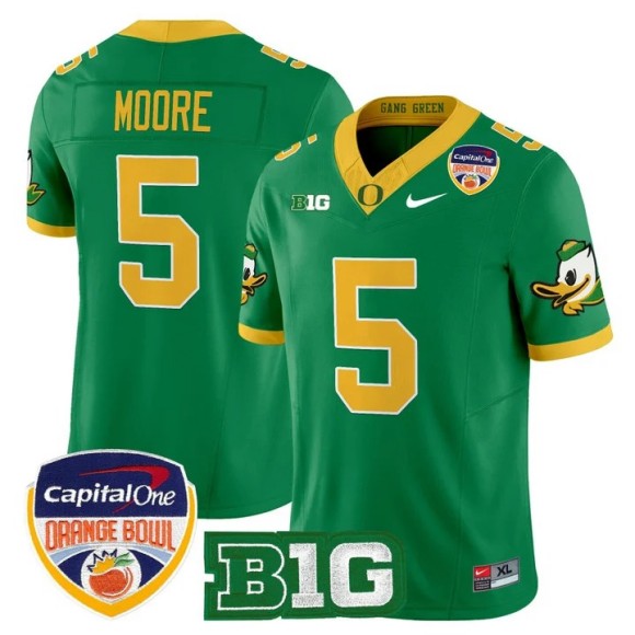 Men's Oregon Ducks #5 Dante Moore Green 2026 Orange Bowl F.U.S.E. Vapor Limited Stitched Jersey