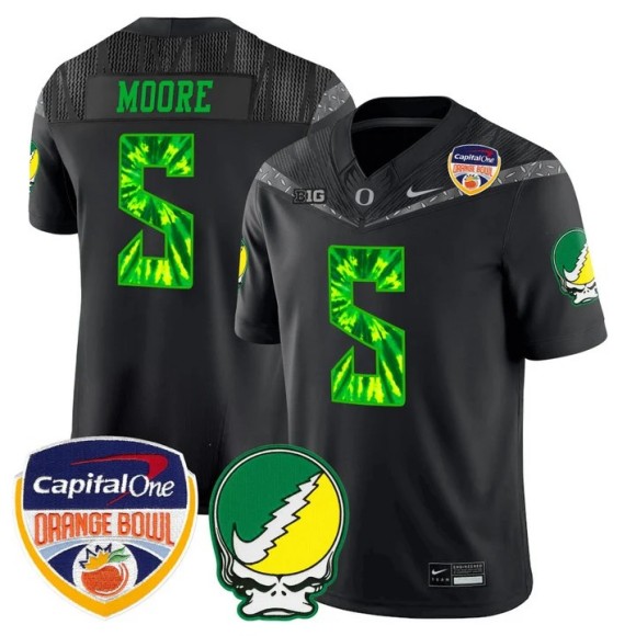 Men's Oregon Ducks #5 Dante Moore Black 'Grateful Ducks' 2025-26 Orange Bowl Patch F.U.S.E. Vapor Limited Stitched Jersey