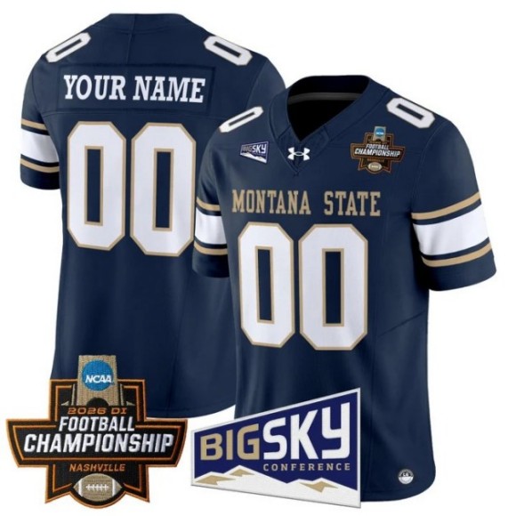 Men's Montana State Bobcats Custom Navy 2026 Football Championship F.U.S.E. Vapor Limited Stitched Jersey
