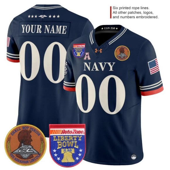 Men's Navy Midshipmen Custom Navy 250th Anniversary 2026 Liberty Bowl Patch F.U.S.E. Vapor Limited Stitched Jersey