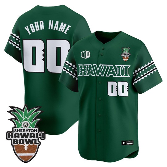 Men's Hawaii Rainbow Warriors Custom Green 2026 Hawaii Bowl Limited Stitched Baseball Jersey