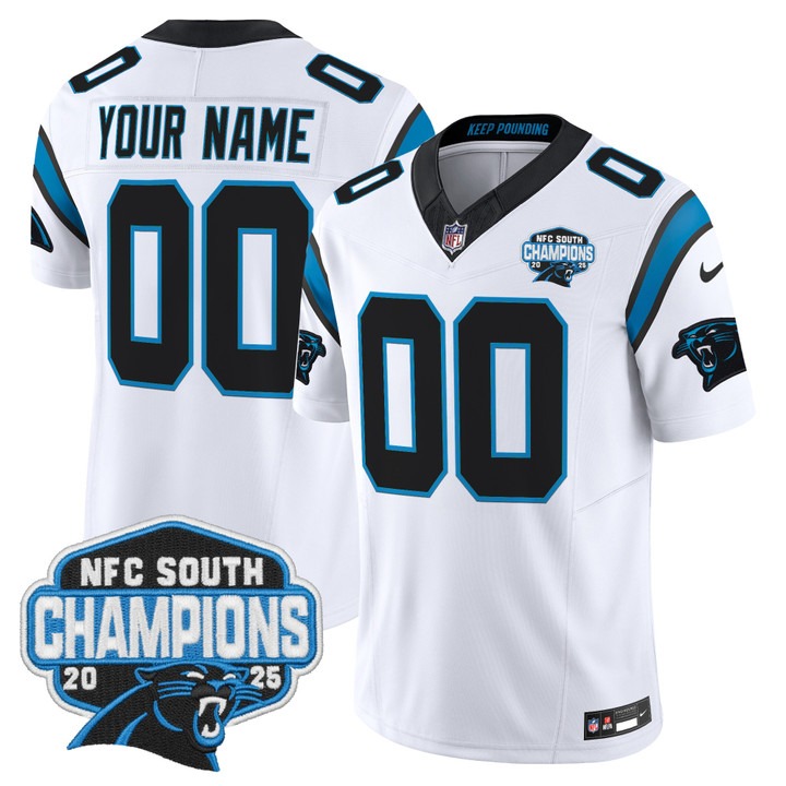 Men's Carolina Panthers Custom White 2025 NFC South Division Champions F.U.S.E. Vapor Limited Stitched Jersey