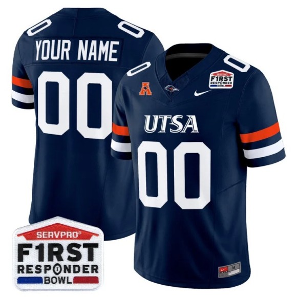 Men's UTSA Roadrunners Custom Navy 2025-26 First Responder Bowl F.U.S.E. Vapor Limited Stitched Jersey