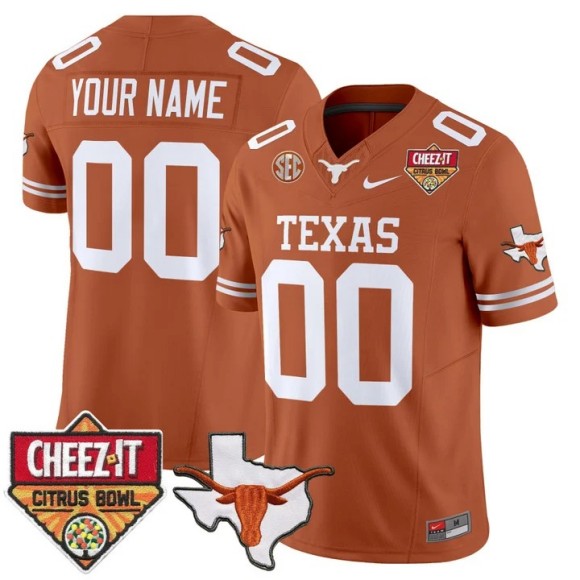 Men's Texas Longhorns Custom Orange 2025-26 Cheez-It Citrus Bowl Patch F.U.S.E. Vapor Limited Stitched Jersey