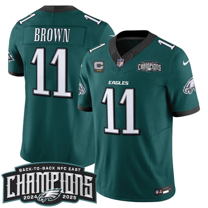 Men's Philadelphia Eagles #11 A.J. Brown Midnight Green Back-To-Back 2024-2025 NFC East Division Champions F.U.S.E. Vapor Limited Stitched Jersey