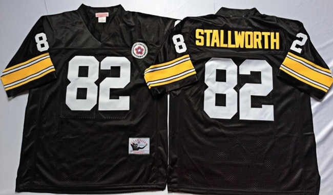 Men's Pittsburgh Steelers #82 John Stallworth Black With Patch MN Throwback Stitched Football Jersey