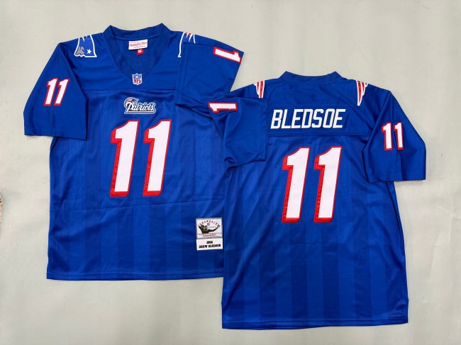 Men's New England Patriots #11 Drew Bledsoe Blue 'MN' 1996 Throwback Jersey