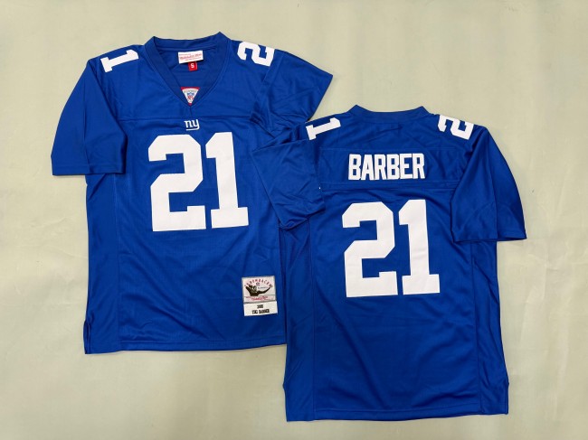 Men's New York Giants #21 Tiki Barber Blue 'MN' 2005 Throwback Jersey