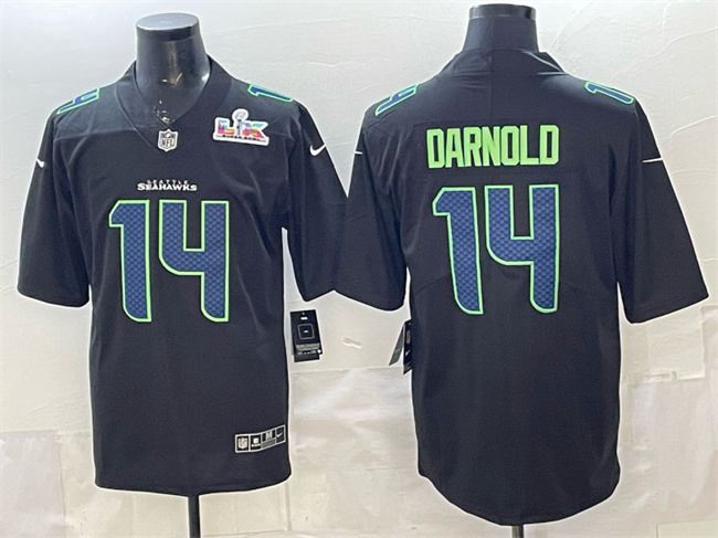 Men's Seattle Seahawks #14 Sam Darnold Black 2025 Super Bowl LX Patch Carbon Fashion Vapor Untouchable Limited Stitched Football Jersey
