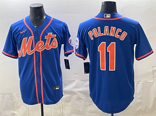 Men's New York Mets #11 Jorge Polanco Blue Cool Base Stitched Baseball Jersey