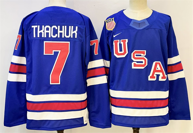 Men's USA #7 Brady Tkachuk Royal 2025-2026 Stitched Jersey