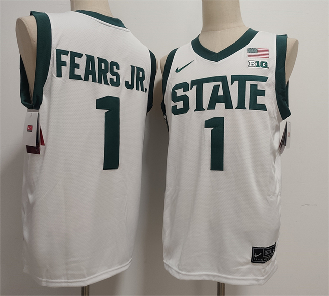 Men's Michigan State Spartans Green #1 Jeremy Fears Jr. White Stitched Jersey