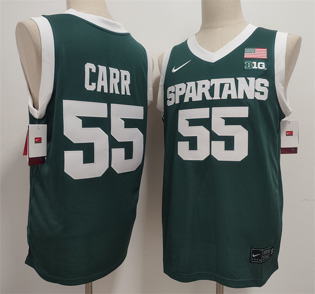 Men's Michigan State Spartans Green #55 Coen Carr Green Stitched Jersey