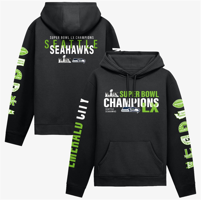 Men's Seattle Seahawks Black Super Bowl LX Champions Four-Piece Hoodie