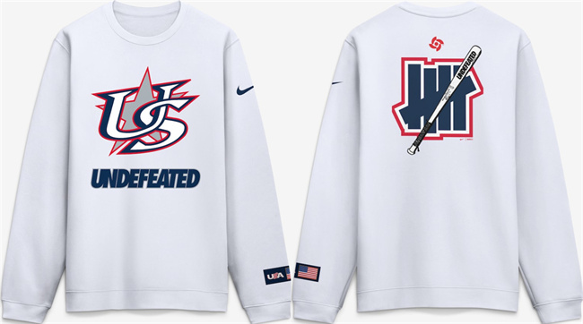 Men's USA Baseball x Undefeated White 2026 World Baseball Classic Club Fleece Sweatshirt