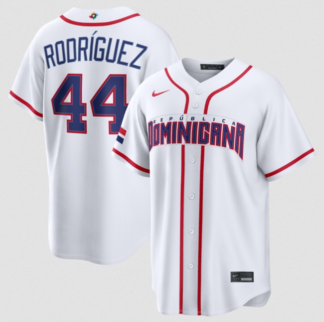 Men's Dominican Republic Baseball #44 Julio Rodriguez White 2026 World Baseball Classic Home Stadium Stitched Jersey